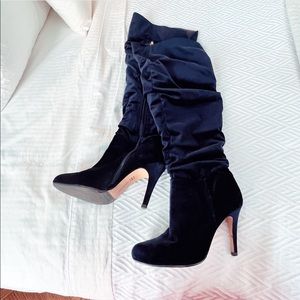 Navy Velvet Boots